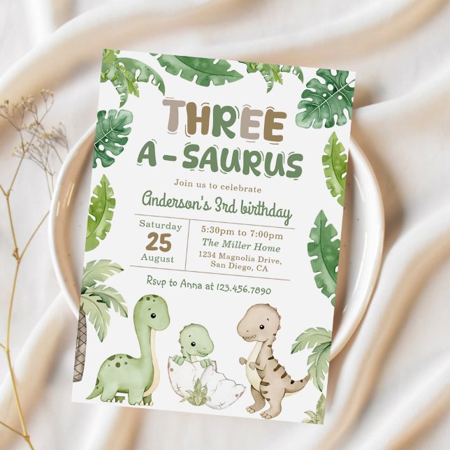 Dinosaur Three-A-Saurus 3rd Birthday Party Invitation (Creator Uploaded)