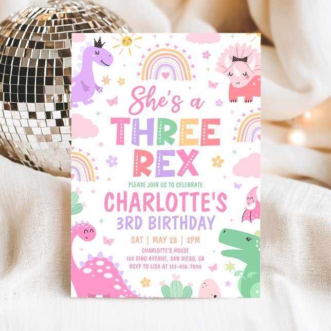 Dinosaur Three Rex 3rd Birthday Invitation (Creator Uploaded)