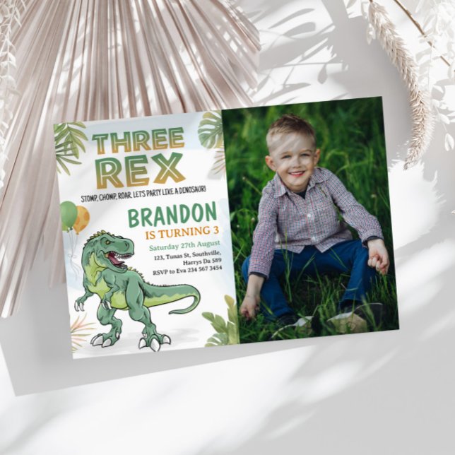 Dinosaur Three Rex 3rd Birthday Invitation (Creator Uploaded)
