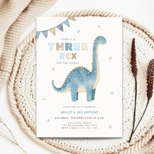 Dinosaur Three Rex 3rd Birthday Invitation Boys