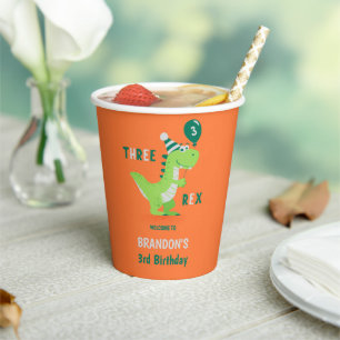 Dinosaur Three Rex 3rd Birthday Paper Cups