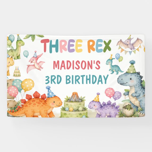 Dinosaur Three Rex 3rd Birthday Party  Banner (Horizontal)
