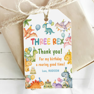 Dinosaur Three Rex 3rd Birthday Party Gift Tags