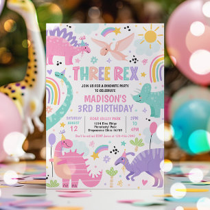 Dinosaur Three Rex 3rd Birthday Party Invitation