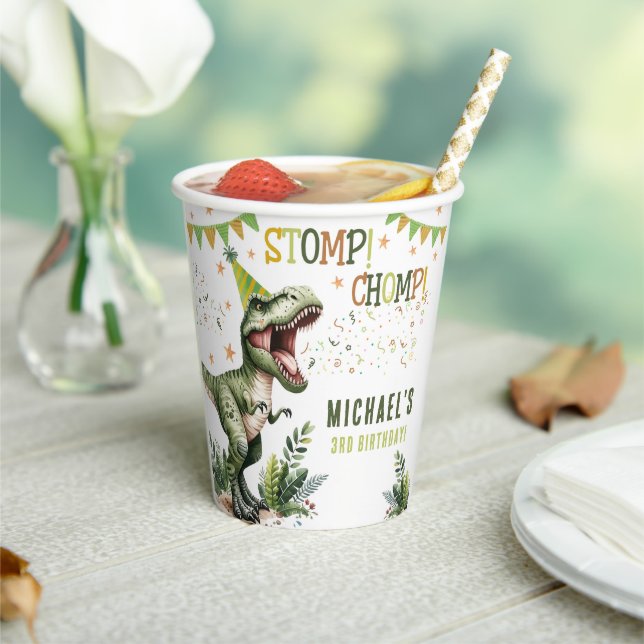 Dinosaur Three Rex 3rd Birthday Party  Paper Cups (Insitu)