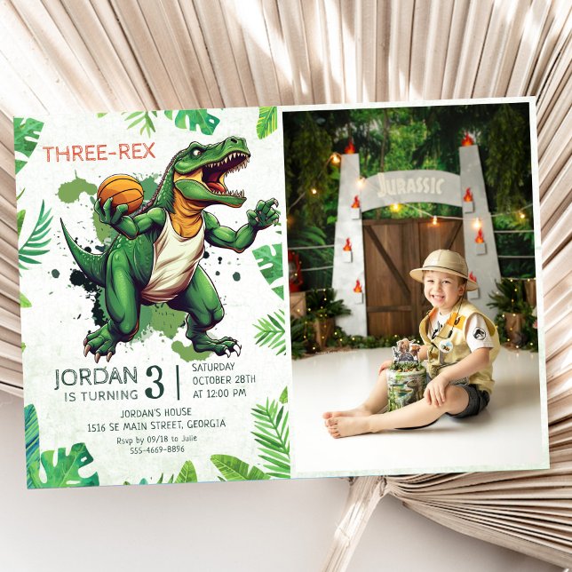 Dinosaur Three-Rex 3rd Birthday Party Photo Invitation (Creator Uploaded)