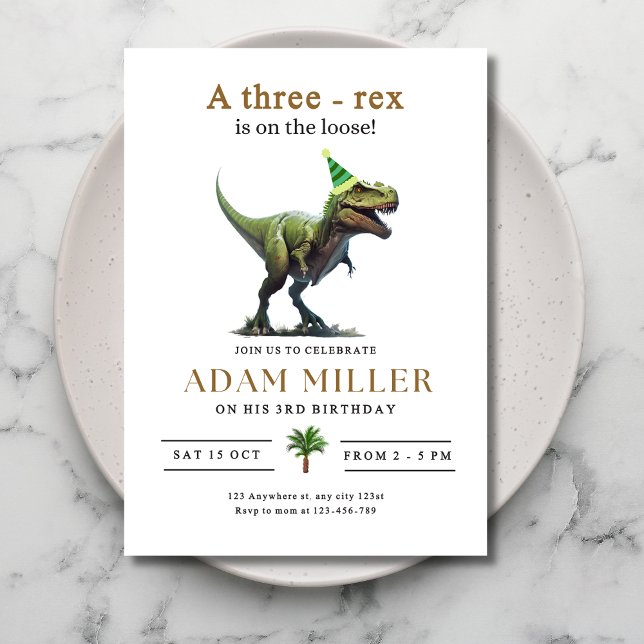 Dinosaur Three Rex Birthday 3rd Birthday Party Boy Invitation (Creator Uploaded)