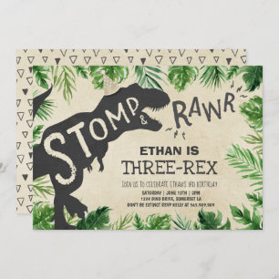 Dinosaur Three-Rex Birthday Invitation Boy Dino