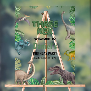 Dinosaur Three rex Birthday Invitation T Rex Party Acrylic Sign