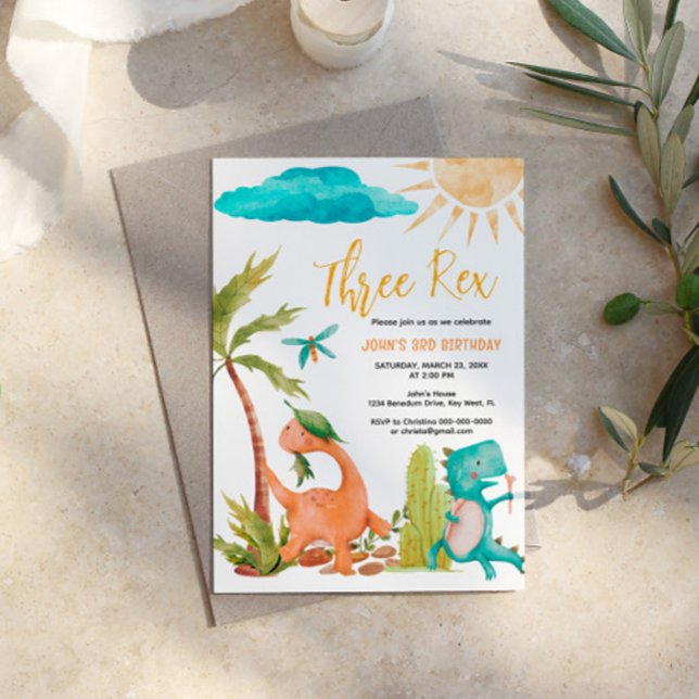 Dinosaur Three Rex  Birthday Party Invitation (Creator Uploaded)