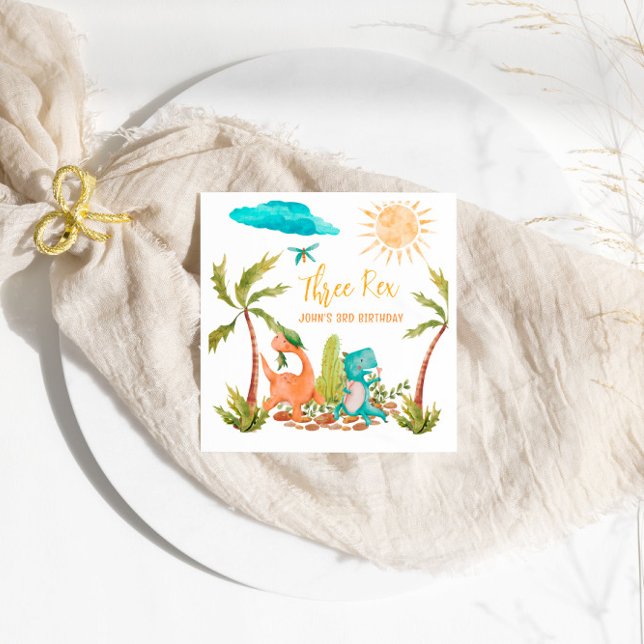 Dinosaur Three Rex Birthday Party  Napkin (Creator Uploaded)