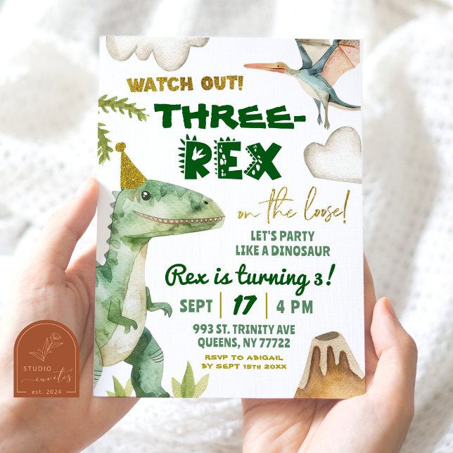 Dinosaur Three-Rex Boy's 3rd Birthday Party Invitation (Creator Uploaded)
