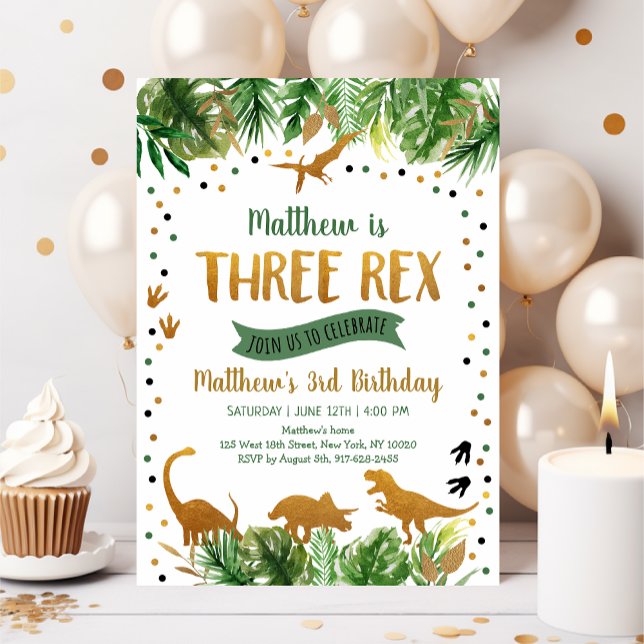Dinosaur Three Rex Third Birthday Invitation (Creator Uploaded)