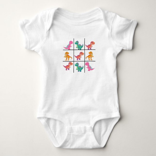 Dinosaur Tic Tac Toe Baby Jersey Bodysuit (Front)