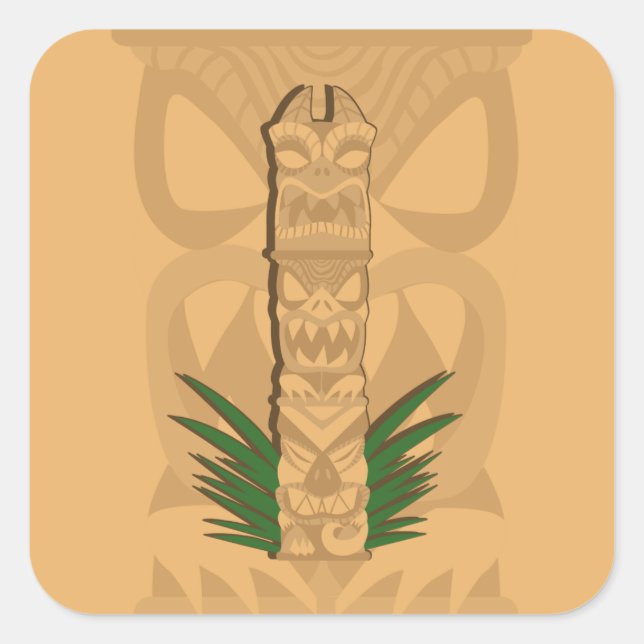 Dinosaur Tiki Totem Square Sticker (Front)