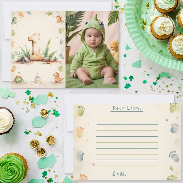 Dinosaur Time Capsule Note Card Photo 1st Birthday (Creator Uploaded)