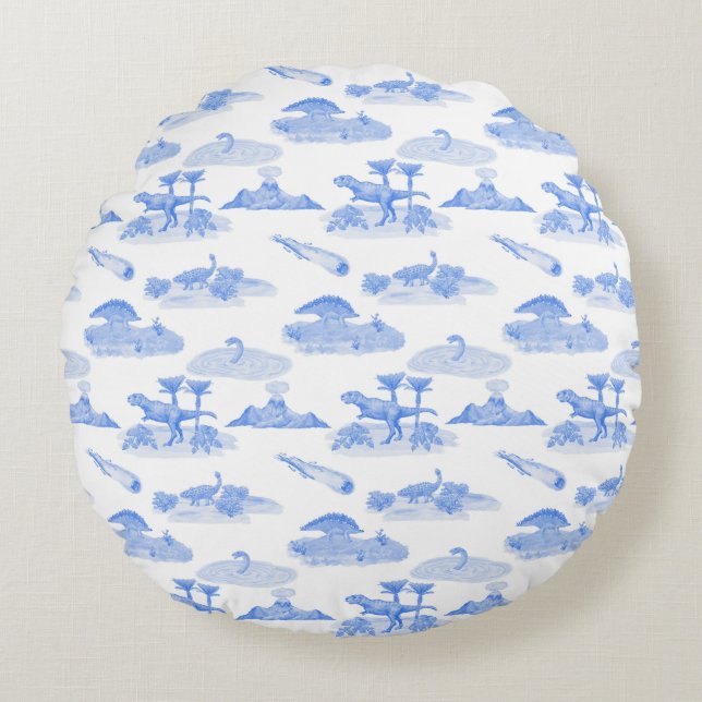 Dinosaur Toile Round Pillow (Periwinkle Blue)  (Front)