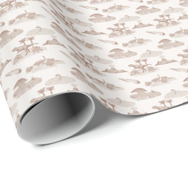 Dinosaur Toile (Tan) Wrapping Paper (Roll Corner)