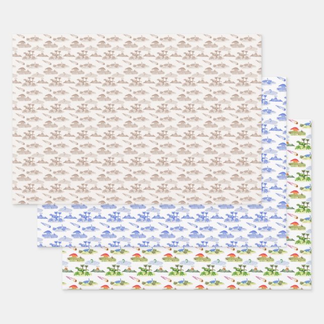 Dinosaur Toile Wrapping Paper Sheet (Set)