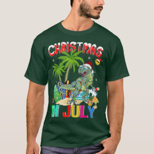 Dinosaur TRe in Santa Hat Sunglasses Christmas In T-Shirt
