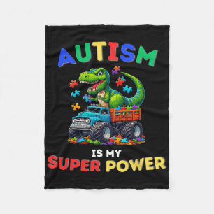 Dinosaur Trex Autism Is My Superpower Autism Aware Fleece Blanket