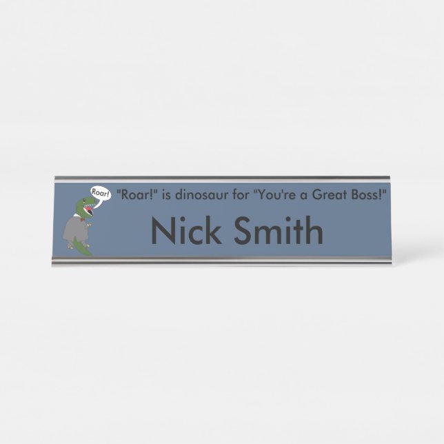 Dinosaur TRex Boss Day Personalise Desk Name Plate (Front)