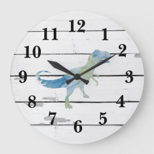 Dinosaur Trex Decor Rustic Shiplap Large Clock