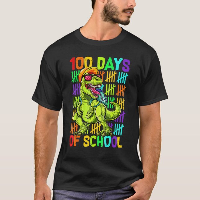 Dinosaur Trex Happy 100th Day Of School  Boys Kids T-Shirt (Front)