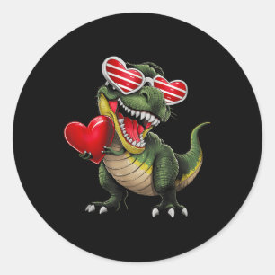 Dinosaur Trex Holding Heart Wearing Sungl Valentin Classic Round Sticker