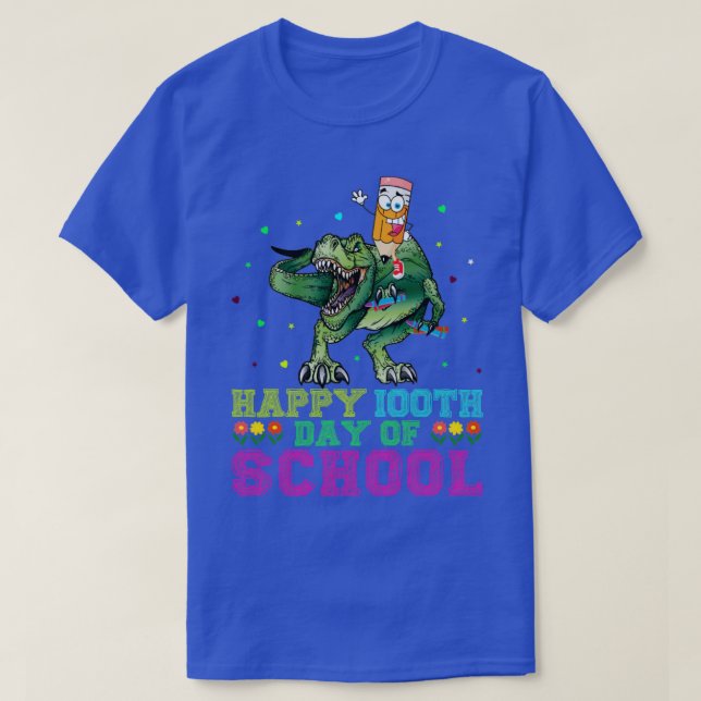Dinosaur TRex Roaring Into 100 Days Of School Back T-Shirt (Design Front)