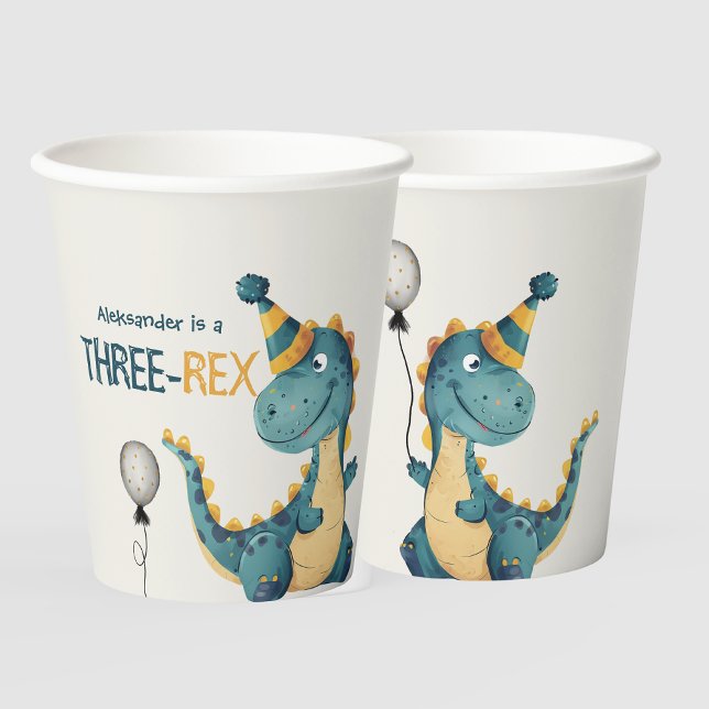 Dinosaur Trex Three Rex 3rd Birthday Party  Paper Cups (Creator Uploaded)