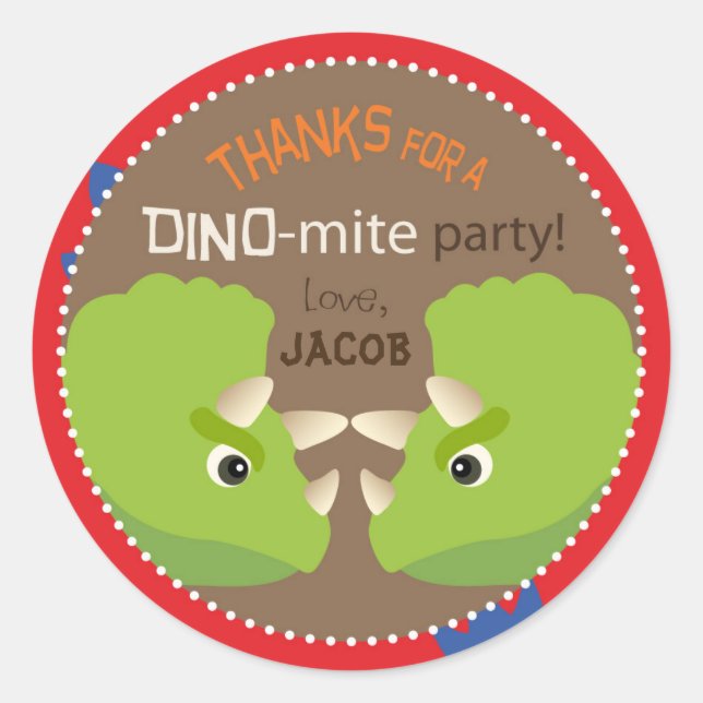 Dinosaur Triceratops Birthday Cupcake Topper Label (Front)