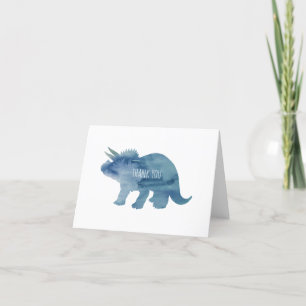 Dinosaur Triceratops Blue Silhouette Thank You Card