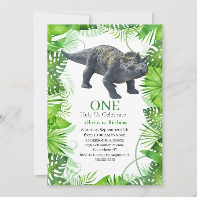 Dinosaur Triceratops Invitation (Front)