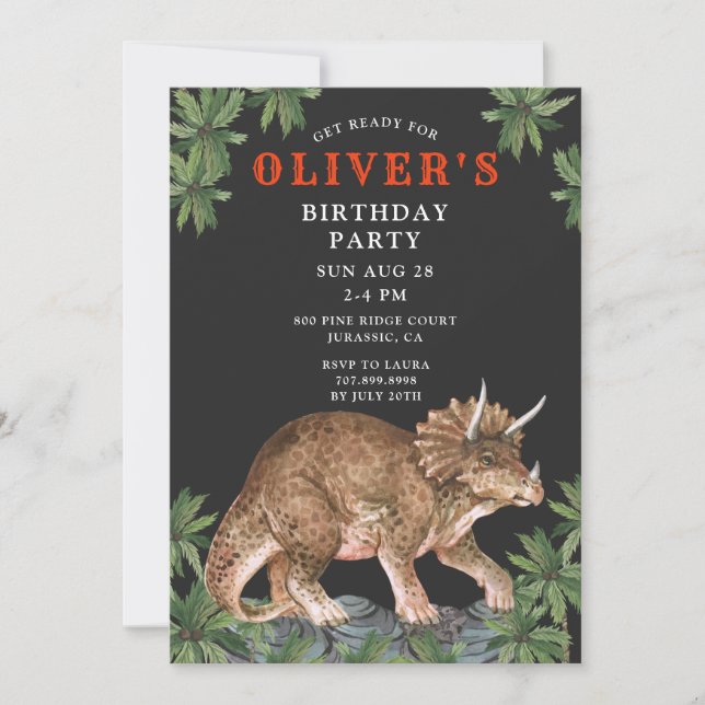 Dinosaur Triceratops Kid's Birthday Party Invitation (Front)