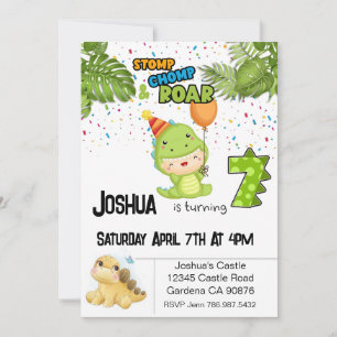 Dinosaur turning 7 birthday invitation