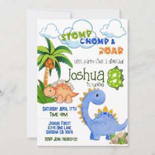 Dinosaur turning 8 birthday invitation