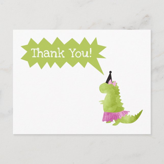 Dinosaur Tutu Thank you Note Card Ballerina Dino (Front)