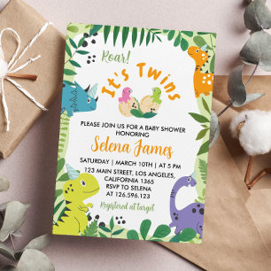 Dinosaur Twins Baby Shower Invitation