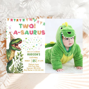 Dinosaur Two-A-Saurus 2nd Birthday Party Invitation
