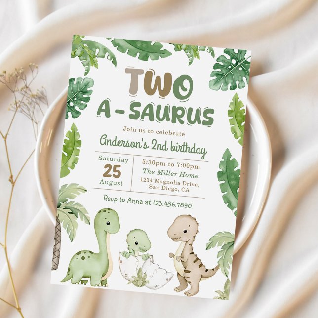 Dinosaur Two-A-Saurus 2nd Birthday Party Invitation (Creator Uploaded)