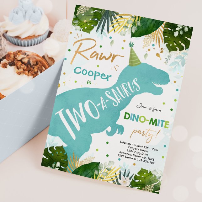 Dinosaur Two-A-Saurus Party Dinosaur 2nd Birthday Invitation (Creator Uploaded)