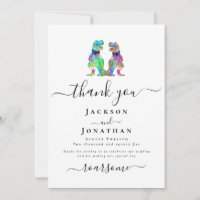 Dinosaur Two Grooms Gay Wedding Thank You