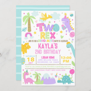 Dinosaur TWO Rex 2nd Birthday Invitation