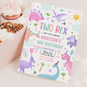 Dinosaur Two Rex 2nd Birthday Party Invitation