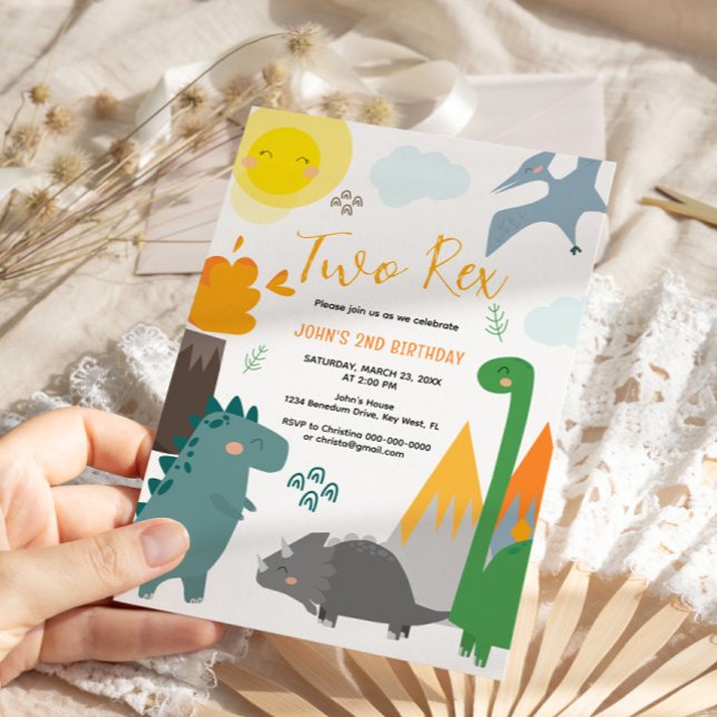 Dinosaur Two Rex 2nd Birthday Party Invitation (Creator Uploaded)