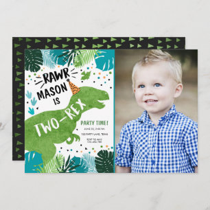 Dinosaur Two-Rex T-Rex RAWR 2nd Second Birthday Invitation