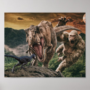 Dinosaur Tyrannosaurus Gorilla Velociraptor   Poster