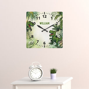 Dinosaur Tyrannosaurus Rex jungle Square Wall Clock