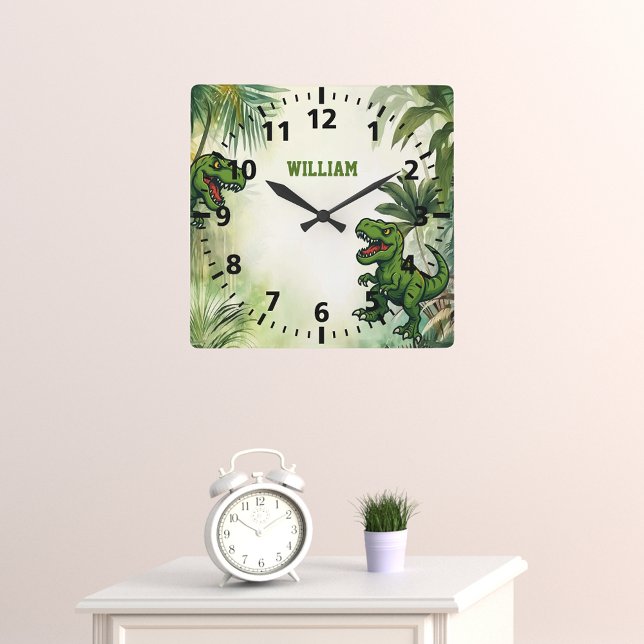 Dinosaur Tyrannosaurus Rex jungle Square Wall Clock (Creator Uploaded)